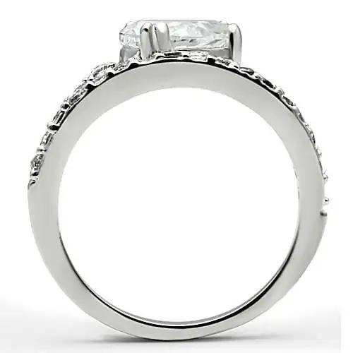 3W136 - Rhodium Brass Ring with AAA Grade CZ in Clear - Alamode - Flyclothing LLC