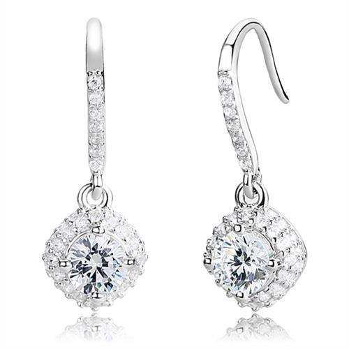 3W1372 - Rhodium 925 Sterling Silver Earrings with AAA Grade CZ in Clear - Alamode - Flyclothing LLC