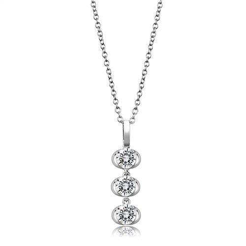 3W1373 - Rhodium 925 Sterling Silver Chain Pendant with AAA Grade CZ in Clear - Alamode - Flyclothing LLC