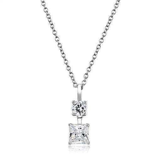 3W1374 - Rhodium 925 Sterling Silver Chain Pendant with AAA Grade CZ in Clear - Alamode - Flyclothing LLC