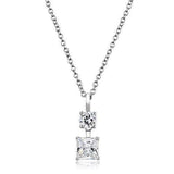 3W1374 - Rhodium 925 Sterling Silver Chain Pendant with AAA Grade CZ in Clear - Alamode - Flyclothing LLC