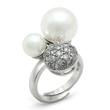 3W137 - Rhodium Brass Ring with Synthetic Pearl in White - Alamode - Flyclothing LLC