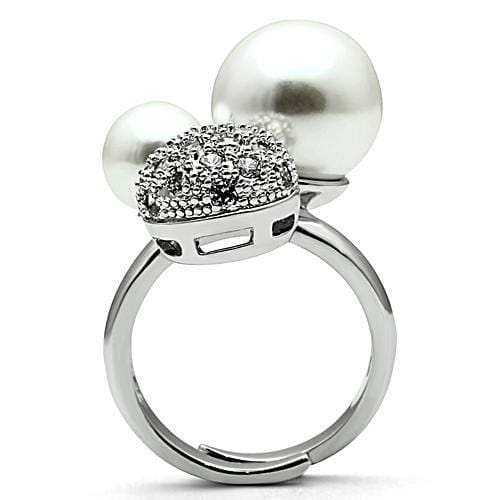 3W137 - Rhodium Brass Ring with Synthetic Pearl in White - Alamode - Flyclothing LLC