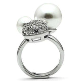 3W137 - Rhodium Brass Ring with Synthetic Pearl in White - Alamode - Flyclothing LLC