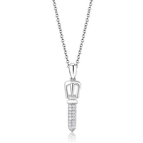 3W1381 - Rhodium 925 Sterling Silver Chain Pendant with AAA Grade CZ in Clear - Alamode - Flyclothing LLC