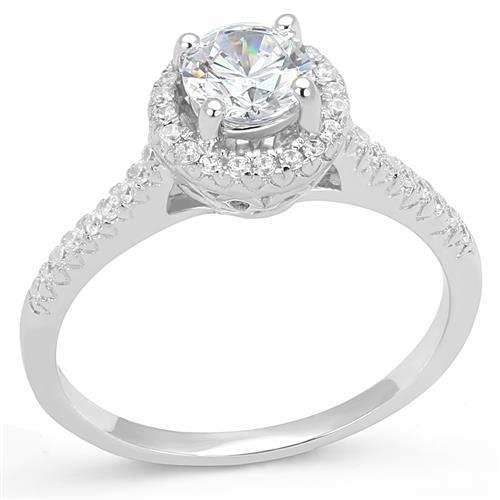 3W1386 - Rhodium 925 Sterling Silver Ring with AAA Grade CZ in Clear - Alamode - Flyclothing LLC