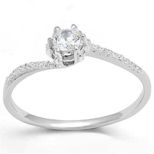 3W1392 - Rhodium 925 Sterling Silver Ring with AAA Grade CZ in Clear - Alamode - Flyclothing LLC