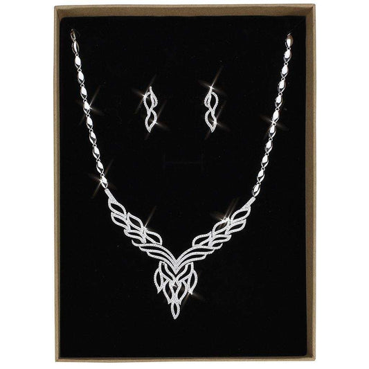 3W1418 - Rhodium Brass Jewelry Sets with AAA Grade CZ in Clear - Alamode - Flyclothing LLC