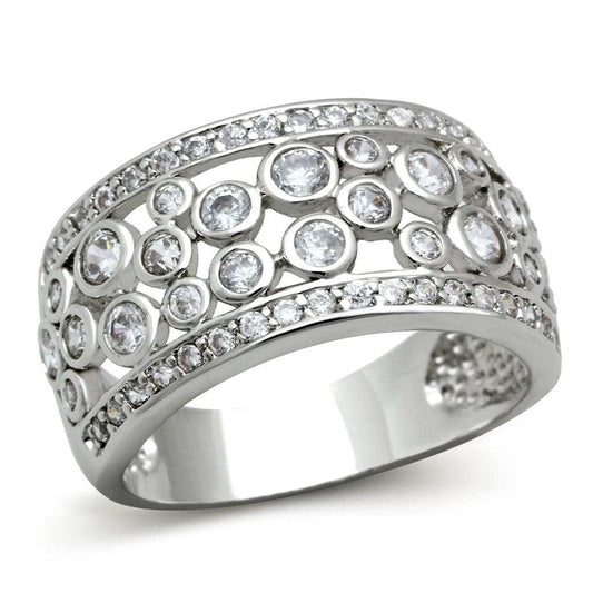 3W141 - Rhodium Brass Ring with AAA Grade CZ in Clear - Alamode - Flyclothing LLC