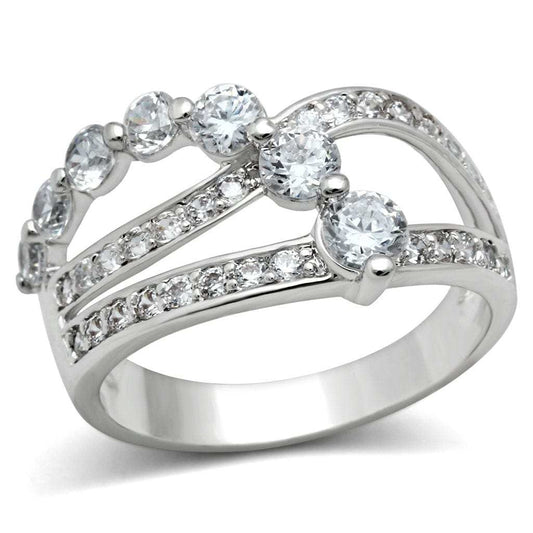 3W142 - Rhodium Brass Ring with AAA Grade CZ in Clear - Alamode - Flyclothing LLC