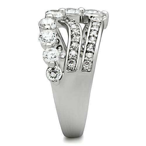 3W142 - Rhodium Brass Ring with AAA Grade CZ in Clear - Alamode - Flyclothing LLC