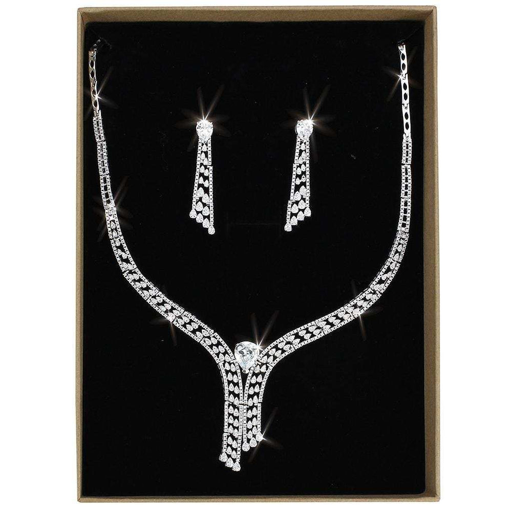 3W1434 - Rhodium Brass Jewelry Sets with AAA Grade CZ in Clear - Alamode - Flyclothing LLC