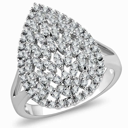 3W1436 - Rhodium Brass Ring with AAA Grade CZ in Clear - Alamode - Flyclothing LLC