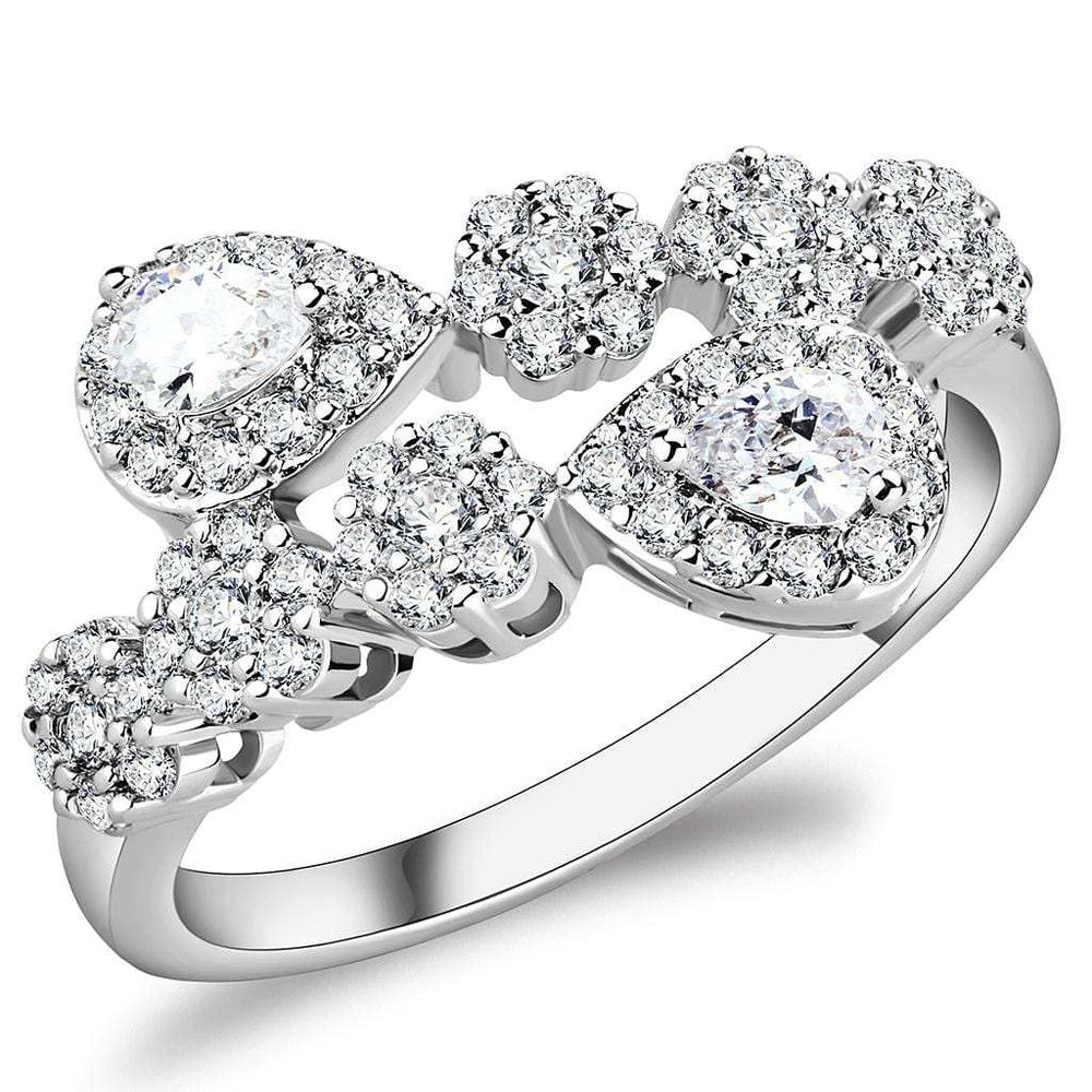 3W1441 - Rhodium Brass Ring with AAA Grade CZ in Clear - Alamode - Flyclothing LLC