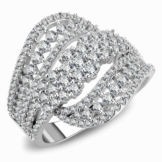 3W1445 - Rhodium Brass Ring with AAA Grade CZ in Clear - Alamode - Flyclothing LLC