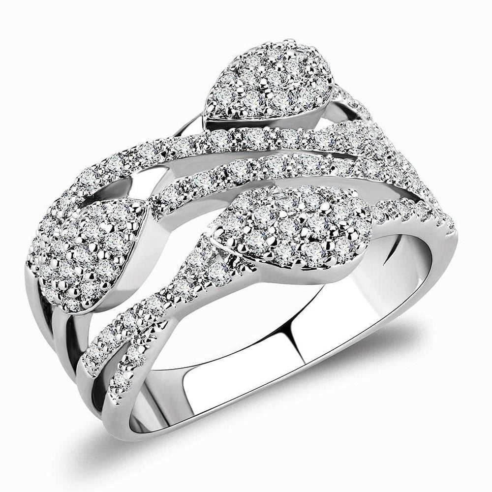 3W1446 - Rhodium Brass Ring with AAA Grade CZ in Clear - Alamode - Flyclothing LLC