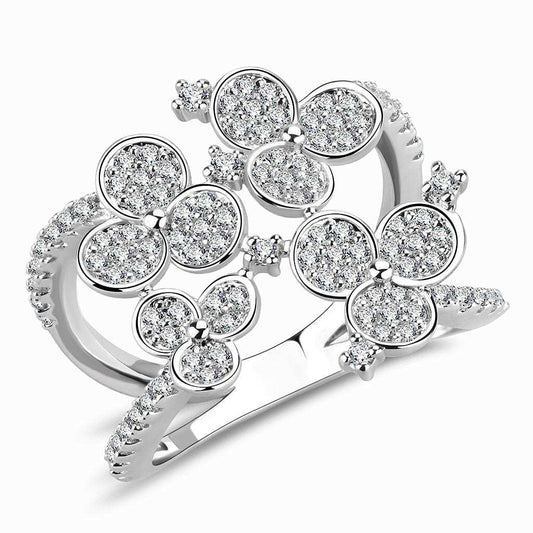 3W1447 - Rhodium Brass Ring with AAA Grade CZ in Clear - Alamode - Flyclothing LLC