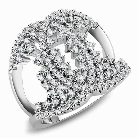 3W1448 - Rhodium Brass Ring with AAA Grade CZ in Clear - Alamode - Flyclothing LLC
