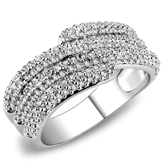 3W1449 - Rhodium Brass Ring with AAA Grade CZ in Clear - Alamode - Flyclothing LLC