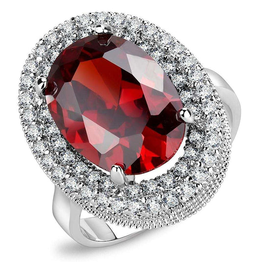 3W1455 - Rhodium Brass Ring with AAA Grade CZ in Garnet - Alamode - Flyclothing LLC