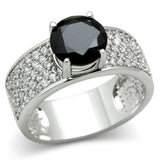 3W145 - Rhodium Brass Ring with AAA Grade CZ in Jet - Alamode - Flyclothing LLC