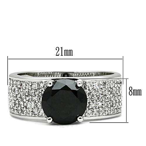 3W145 - Rhodium Brass Ring with AAA Grade CZ in Jet - Alamode - Flyclothing LLC