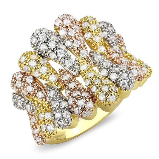 3W1462 - Tricolor Brass Ring with AAA Grade CZ in Clear - Alamode - Flyclothing LLC