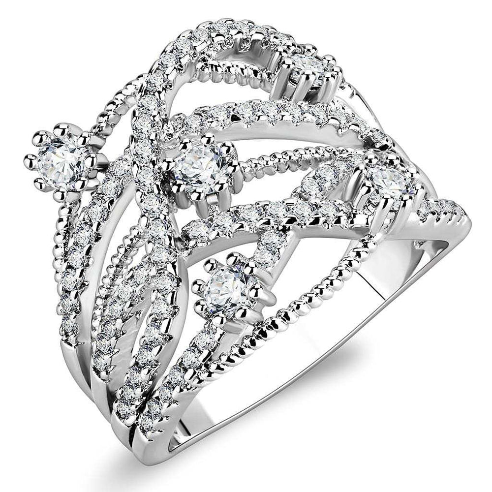 3W1463 - Rhodium Brass Ring with AAA Grade CZ in Clear - Alamode - Flyclothing LLC