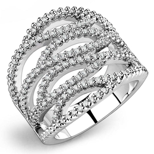 3W1465 - Rhodium Brass Ring with AAA Grade CZ in Clear - Alamode - Flyclothing LLC