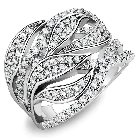 3W1466 - Rhodium Brass Ring with AAA Grade CZ in Clear - Alamode - Flyclothing LLC