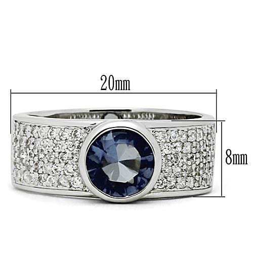 3W146 - Rhodium Brass Ring with Synthetic Synthetic Glass in Light Sapphire - Alamode - Flyclothing LLC