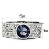 3W146 - Rhodium Brass Ring with Synthetic Synthetic Glass in Light Sapphire - Alamode - Flyclothing LLC