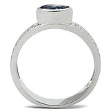 3W146 - Rhodium Brass Ring with Synthetic Synthetic Glass in Light Sapphire - Alamode - Flyclothing LLC