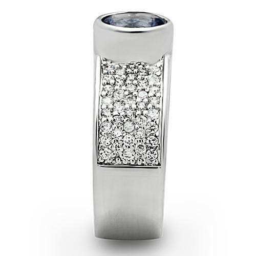 3W146 - Rhodium Brass Ring with Synthetic Synthetic Glass in Light Sapphire - Alamode - Flyclothing LLC