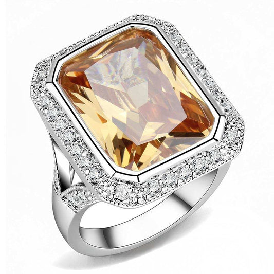 3W1471 - Rhodium Brass Ring with AAA Grade CZ in Champagne - Alamode - Flyclothing LLC