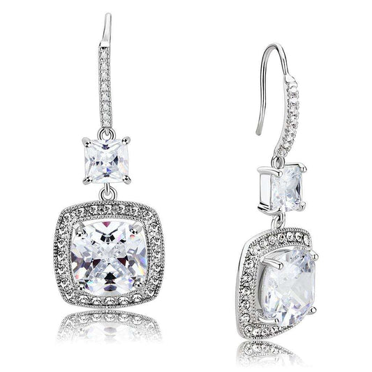 3W1477 - Rhodium Brass Earrings with AAA Grade CZ in Clear - Alamode - Flyclothing LLC