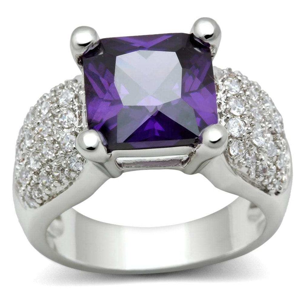3W148 - Rhodium Brass Ring with AAA Grade CZ in Amethyst - Alamode - Flyclothing LLC
