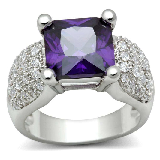 3W148 - Rhodium Brass Ring with AAA Grade CZ in Amethyst - Alamode - Flyclothing LLC