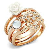3W1490 - Rose Gold Brass Ring with Synthetic Synthetic Stone in White - Alamode - Flyclothing LLC