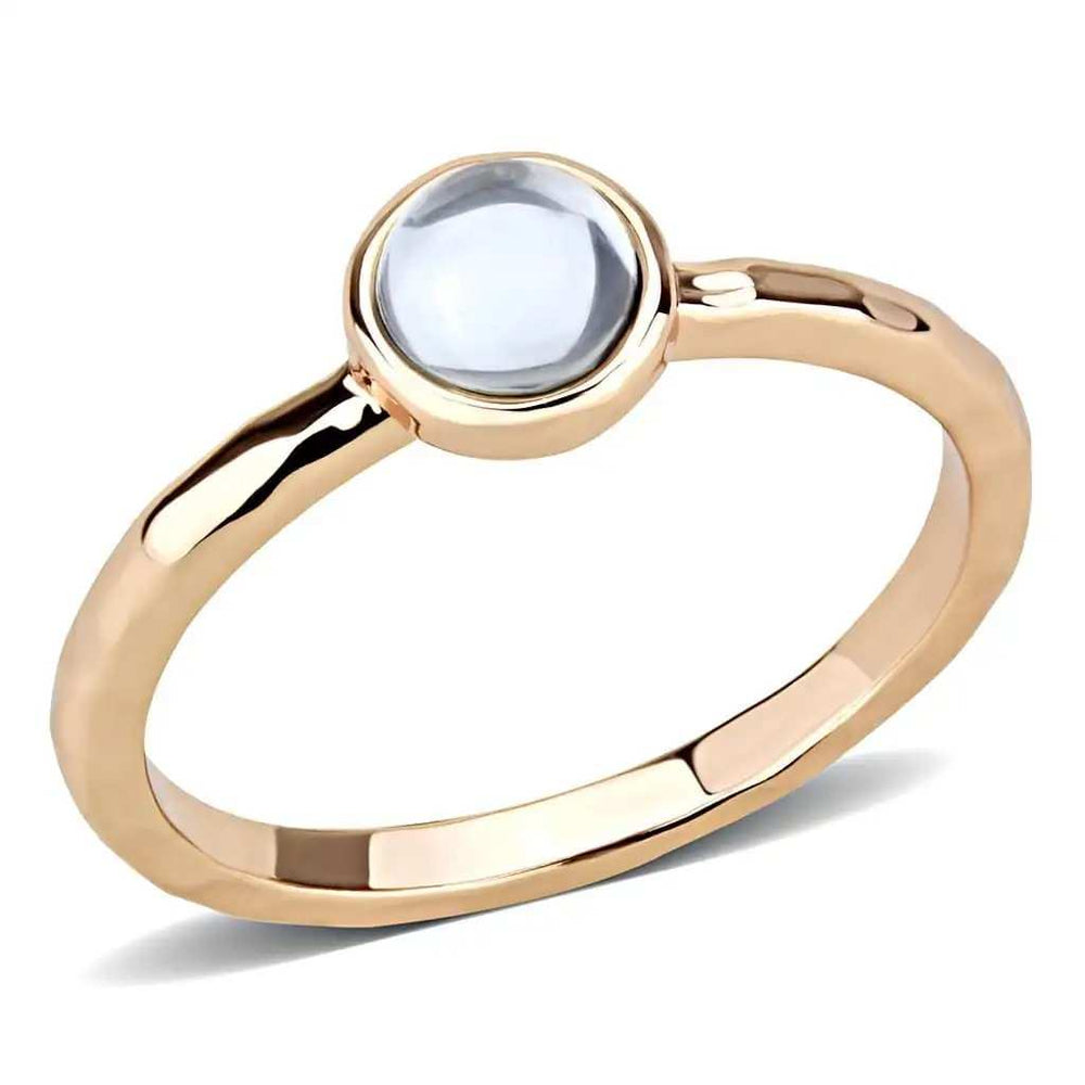 3W1493 - Rose Gold Brass Ring with Synthetic Synthetic Glass in Aquamarine - Alamode - Flyclothing LLC
