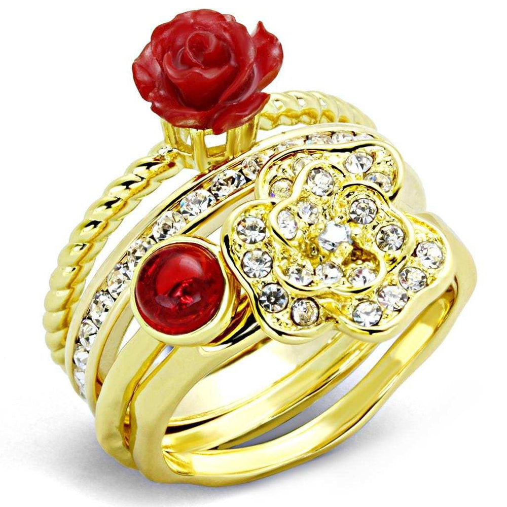 3W1495 - Gold Brass Ring with Synthetic Synthetic Stone in Siam - Alamode - Flyclothing LLC