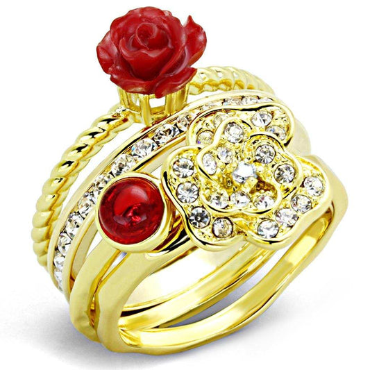 3W1495 - Gold Brass Ring with Synthetic Synthetic Stone in Siam - Alamode - Flyclothing LLC