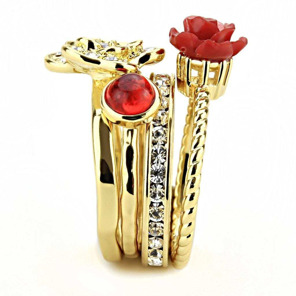 3W1495 - Gold Brass Ring with Synthetic Synthetic Stone in Siam - Alamode - Flyclothing LLC