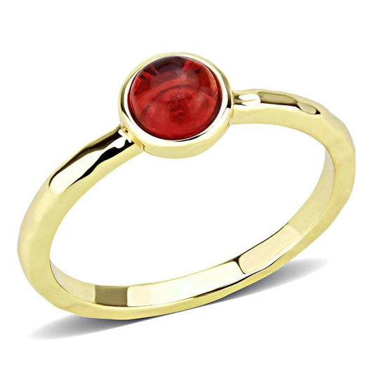 3W1496 - Gold Brass Ring with Synthetic Synthetic Glass in Garnet - Alamode - Flyclothing LLC