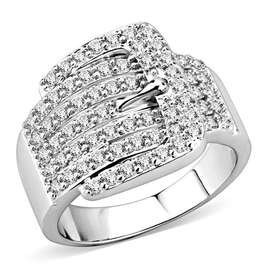 3W1502 - Rhodium Brass Ring with AAA Grade CZ in Clear - Alamode - Flyclothing LLC