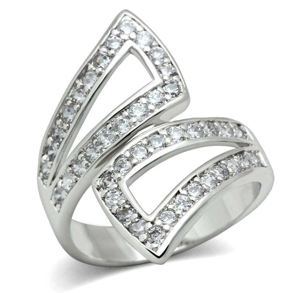 3W150 - Rhodium Brass Ring with AAA Grade CZ in Clear - Alamode - Flyclothing LLC