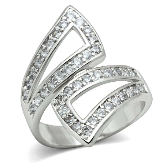 3W150 - Rhodium Brass Ring with AAA Grade CZ in Clear - Alamode - Flyclothing LLC