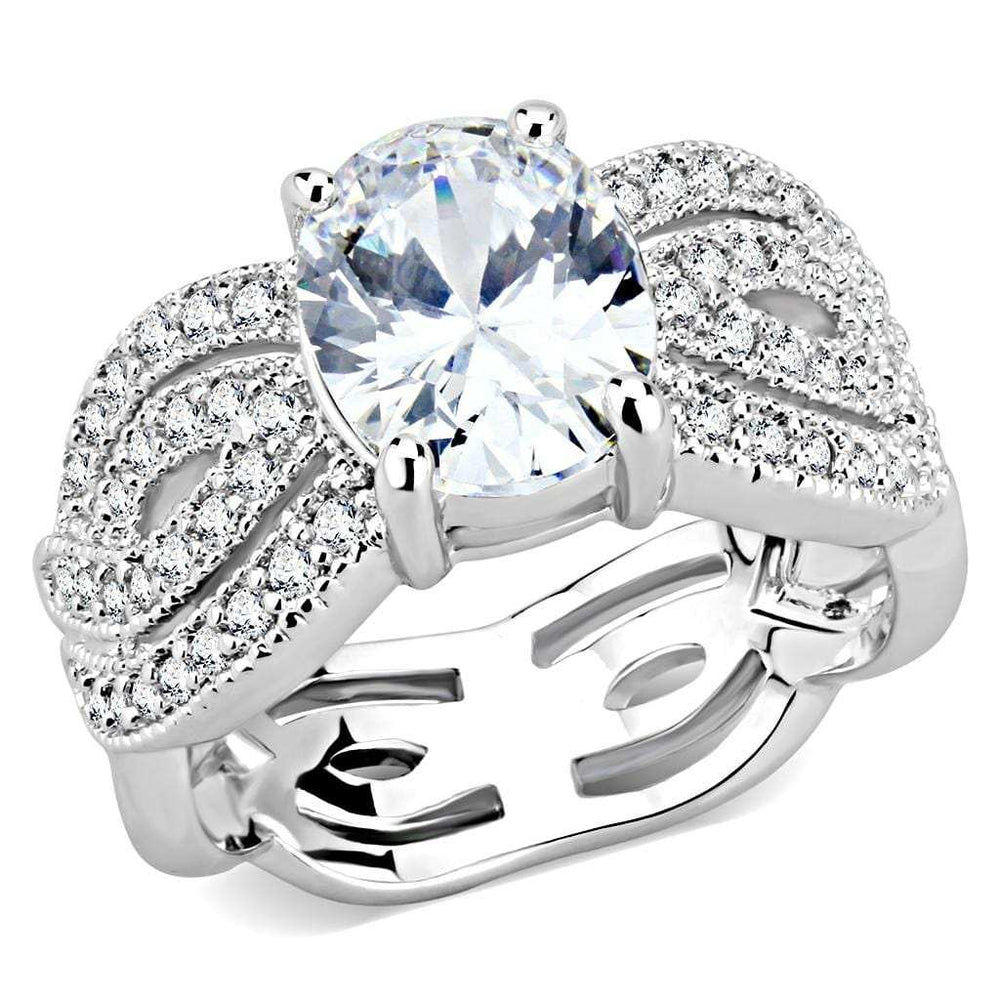 3W1517 - Rhodium Brass Ring with AAA Grade CZ in Clear - Alamode - Flyclothing LLC