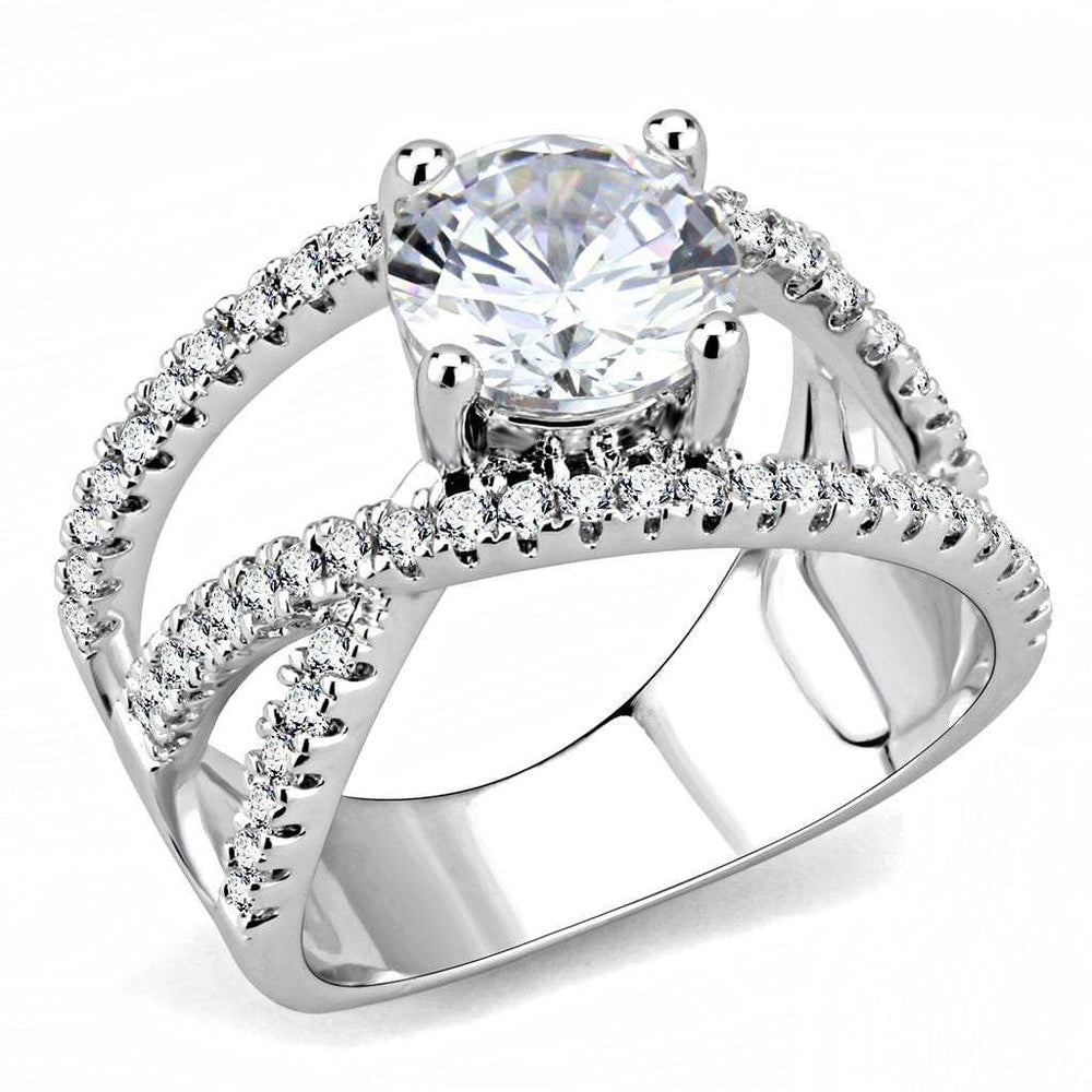 3W1529 - Rhodium Brass Ring with AAA Grade CZ in Clear - Alamode - Flyclothing LLC