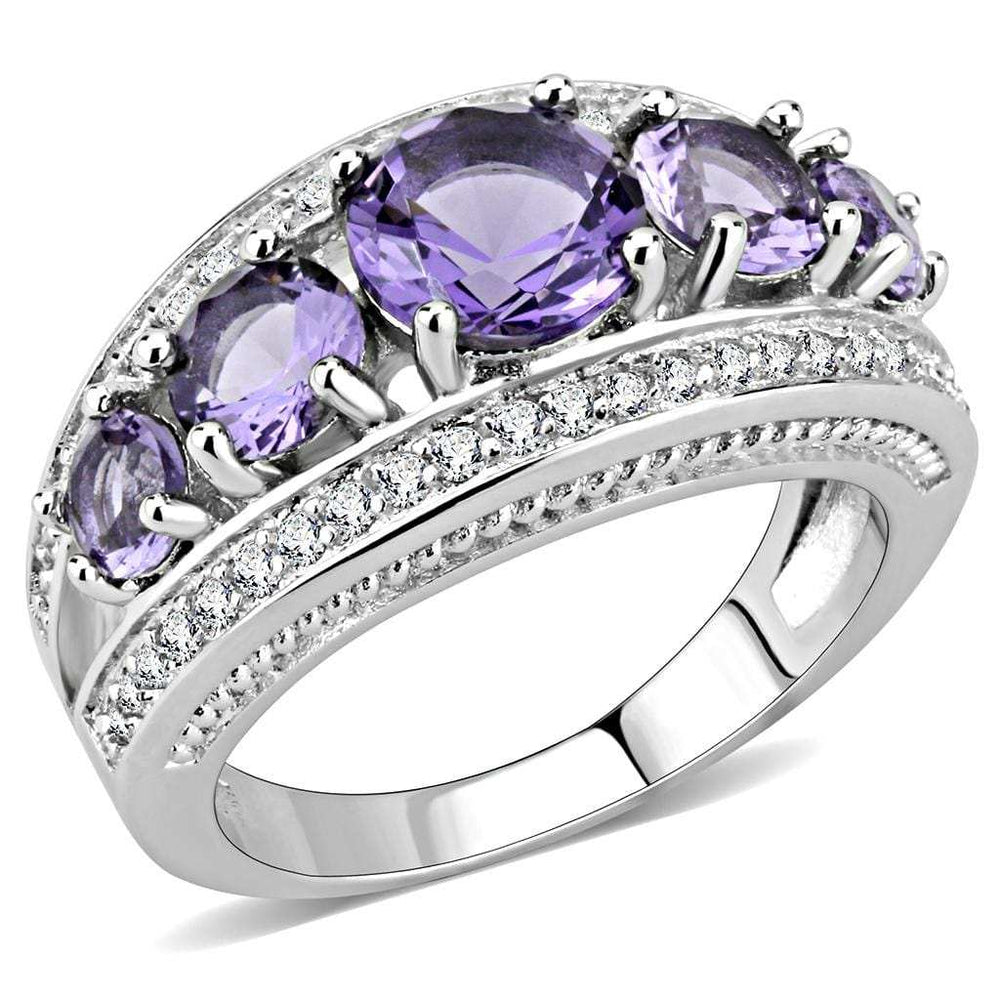 3W1530 - Rhodium Brass Ring with Synthetic in Amethyst - Alamode - Flyclothing LLC